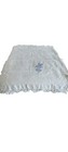 Teyci White Baby Blanket Blue Bunny Applique 38x32  Lovey Acrylic Fringe Nursery
