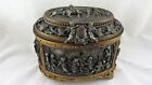 Stunning Antique Jewellery Casket Raised Figures Blue Silk Interior Ab Paris 