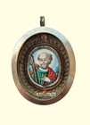 Antique French Miniature Gouache Saint Andrew Apostle Reliquary Pendant 19th C