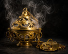 Large Hand Carved Brass Hanging Thurible censor For Charcoal Or Incense Burning