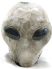 Xl Stunning Black Tourmaline Crystal Alien Head With Labradorite Gemstone Eyes