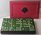 Vintage Crisloid Top Grade Bakelite Boneyard Green Dominoes Original Red Case 