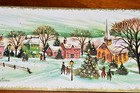 Vintage Unused Christmas Greeting Card Village Scene Tree People 8  Mid-century