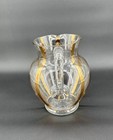 Vintage Mid Century Modern Clear Glass Gold Striped Water   Cocktail Pitcher