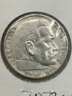 Germany 1936 A Hindenburg 5 Reichsmark Silver Coin Third Reich Berlin Mint