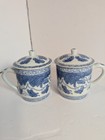 Blue And White Chinoiserie Style Tea Mugs With Lids butterfly 