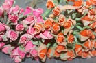 Vintage Lot Of 2 Bouquets Of Paper Roses Millinery Flowers Mexico Arts Crafts