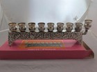 Silver Plated Chanukah Menorah Judaica Israel Torah Book Fruit Dreidel W Box-a54