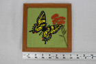Vintage Crewel Embroidery Art 7 x7  Wood Framed Butterfly Flower Tiger Swa 1970s