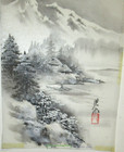 Japanese Original Watercolor On Silk Snow Landscape Painting Signed
