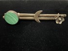 Vtg Sterling Silver 925 Green Malachite Stone Brooch Pin Clip Moon Flower 14g
