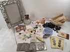 40  Items Vintage Junk Drawer Lot  Antique Buttons Frame Shuttle Thimbles    