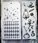 Halloween Doodles Clear Stamp   Sparkle Harlequin Stencil Set Tim Holtz New 