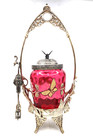 Triple Plated Mosaic Design Antique Victorian Pickle Castor Jar Red Glass
