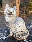 Antique Cast Iron Hubley  302 Persian Cat Doorstop Original Paint Green Eyes