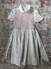 Cottagecore Smocked Poly White Pink Flower Dress Short Sleeve Girls 7 Vintage 