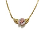 Vintage  essence  Porcelain Lilac Pink Rose Pendant Gold 15  Chain Necklace T393