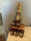 Vintage Brown And Gold Decanter And Shot Glass Set Hand Painted