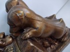 Antique Vintage Metal Dog Book  Bookends   3 Orphaned Puppies Brick Wall Decor