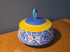 Vintage Anthropologie Jar Lid Canister Floral Painted Yellow Blue Jar Decor