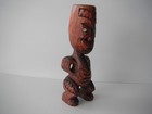 Vintage New Zealand Maori 11  Hand Carved Wood Teko Tiki Totem Statue Shell Eyes