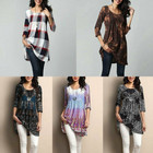 Womens Boho Floral Print Tunic Long Tops Casual Loose Long Sleeve Blouse T Shirt