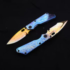 New Flame Pattern Blade Tc4 Titanium Blue Anodized Custom Handle Edc Pocketknife