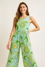 Vintage 70s Neiman Marcus Paisley Palazzo Wide-leg Jumpsuit Green Blue Sz S