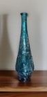 Vtg Empoli Teal Blue Glass Genie Bottle Decanter Grapes Cherries Mcm 16    - Euc