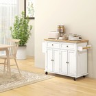 Modern Rolling Kitchen Island Cart With Spice Rack  Distressed White