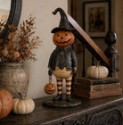 Vintage Halloween Pumpkin Lantern Witch Gentleman Lighted Tabletop Decor