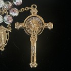 Vintage Religious Catholic Rosary Cloisonne White Beads St  Benedict Crucifix