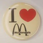 Vintage I Love Mcdonalds 3 Inch Pinback Button Fast Food Advertising  Heart