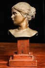 Quality Artist Signed Female Profile Antique Bronze Art Statue Bust Sculpture