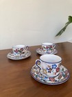 Trio Of Vintage Mid-century Modern Hand Painted Ceramic Coffee Cup Set - Mcm Tea