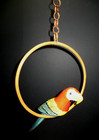 Vintage Wood Parrot On Bamboo Perch Hand Carved   Painted 12  Tropical Sculpture