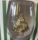 Set Of 2 Christmas Tree Stemless Wine Glasses With Decorated Crystals