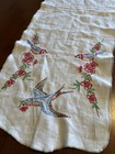Vintage Table Runner 11 5 X 37 Embroidered Birds Flowers