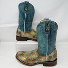 Tin Haul Ladies Turquoise Feather Plume Boots Size 7 5 Peacock Feathers Vamp