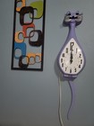 Rare 50s 60s Spartus Here Kitty Purple Inviolet Kitty Clock   Working Tail eyes 