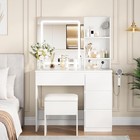 Makeup Vanity Desk W lighted Mirror Dressing Table Set W  4 Drawers Power Outlet