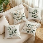 Set Of 4  Floral Decorative Throw Pillow Cover  18x18 Inch  White With Sage G   