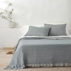 King Reversible Textured Cotton Chambray Coverlet Dark Teal Blue -