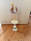 Vintage Hooped Art Glass Genie Perfume Bottle With Stopper Hand Blown Glass