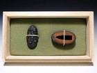 Black Dragon Wave Shakudo Kinko        Fuchi kashira Edo Original Tsuba Antique