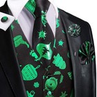  Christmas Vest And Tie Set For Mens Print Shiny Large Black Green Reindeer