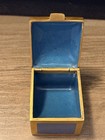 Vintage Brass And Enamel Cloisonn   Floral Pill Trinket Box Blue Hinged 1 5 