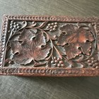Vintage Hand Carved Indian Wood Jewelry Box Floral Grape Leaf Trinket Chest 9 5   