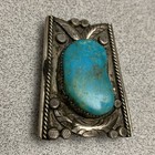 Vintage Sterling Silver Turquoise Bolo Tie Pendant Leather Cord 2 Inch Western