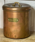 Copper Flour Canister Brass Nameplate   Handle French Country Cottage Vintage